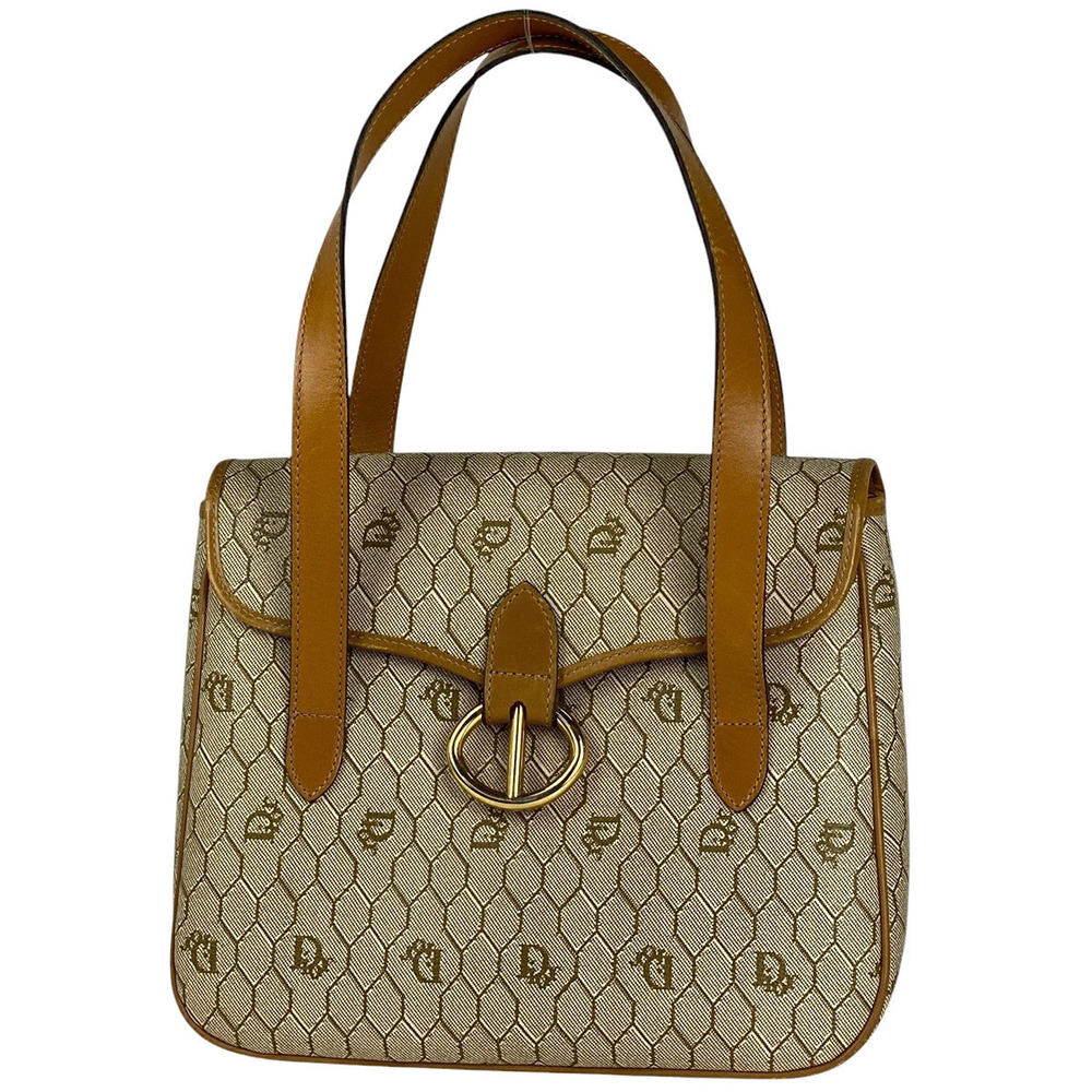 Christian Dior honeycomb handbag tote bag canvas Beige Cream